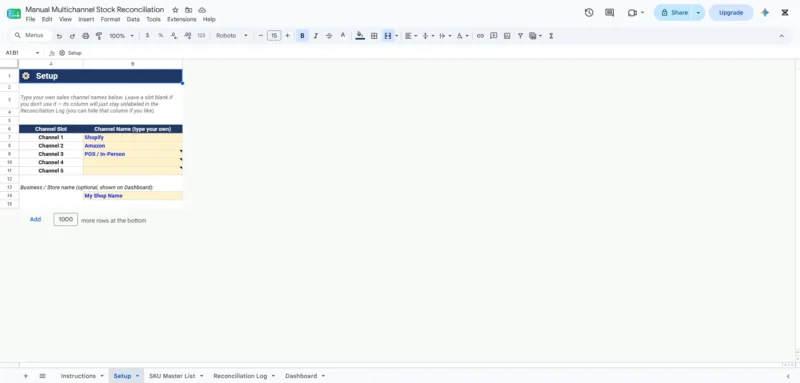 Manual Multichannel Stock Reconciliation Sheet