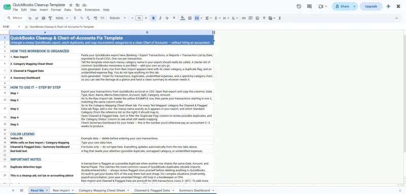 QuickBooks Cleanup Spreadsheet Template for Small Business QuickBooks Cleanup Spreadsheet Template for Small Business