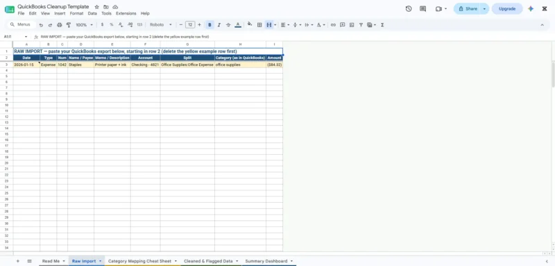 QuickBooks Cleanup Spreadsheet Template for Small Business