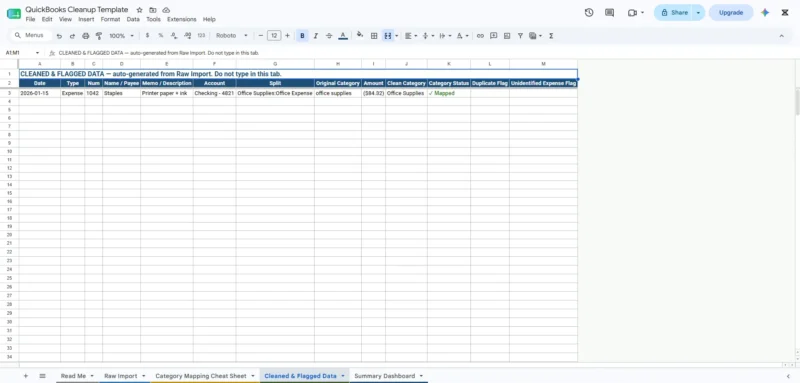 QuickBooks Cleanup Spreadsheet Template for Small Business