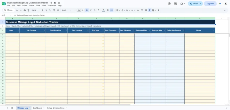 business mileage log deduction tracker template 1