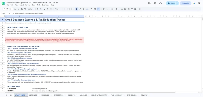 small business expense tax deduction tracker 1