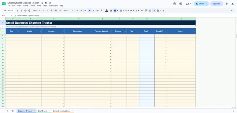 small business expense tracker template 1