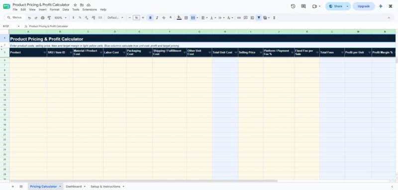 product pricing profit calculator template 1