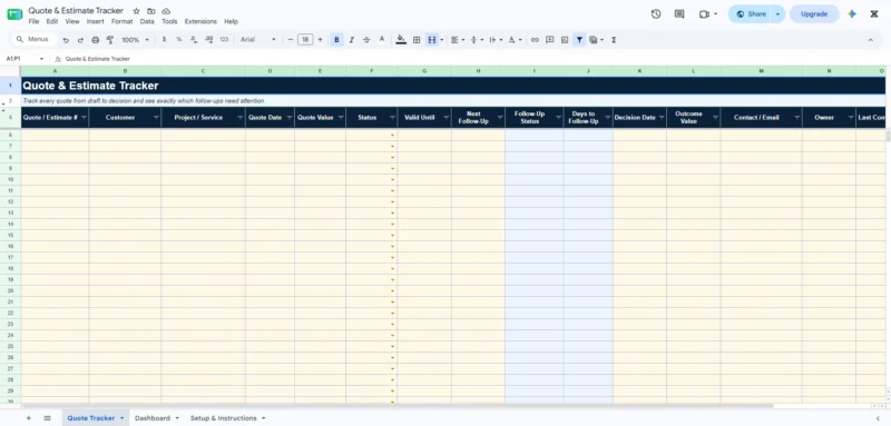 quote estimate tracker template 1