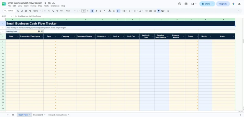 small business cash flow tracker template 1